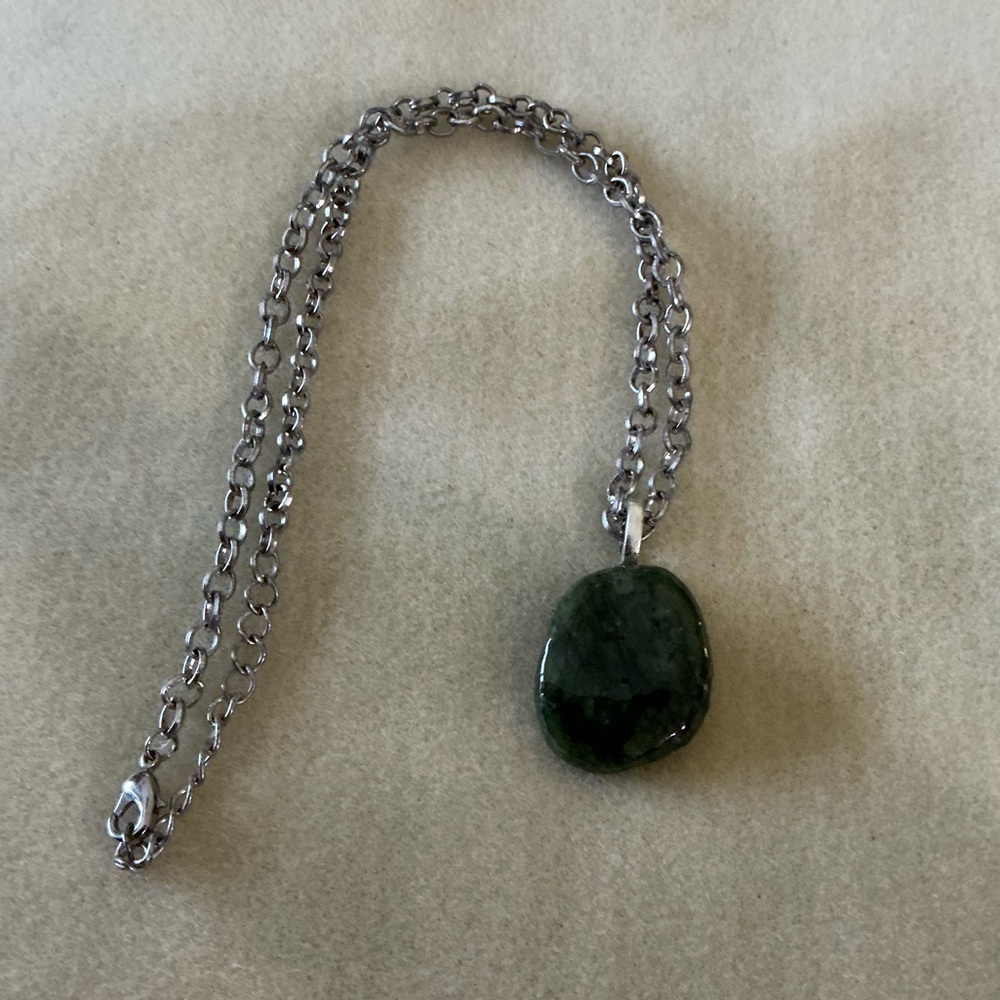 Handmade Up-cycled Chain Necklace with Stone tumbled Pendant